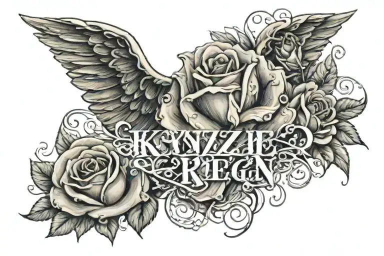 Roses With Angel Wings And The Name Kynzie Reign In Calligraphy