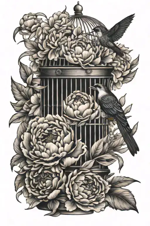 Peony And Bird Cage
