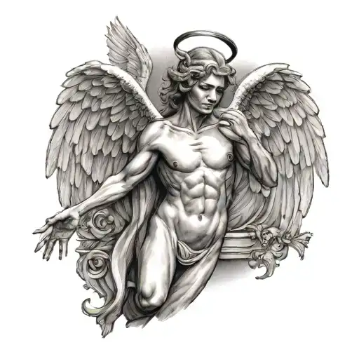 Angel With Open Wings Half Devil