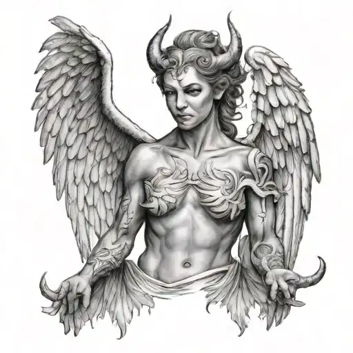 Half Devil Half Angel With Open Wings