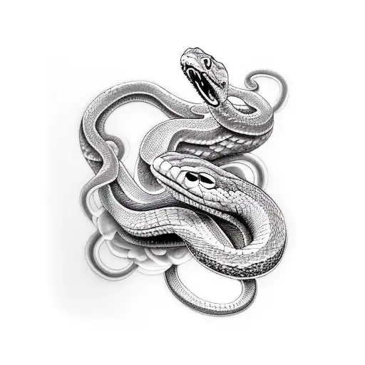 Snake Coiled Around Forearm With Mouth Open In Elbow Crease