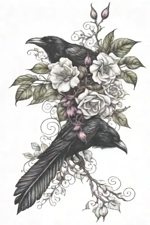 Raven And Bougainvillea Blooming Vine Wrapping