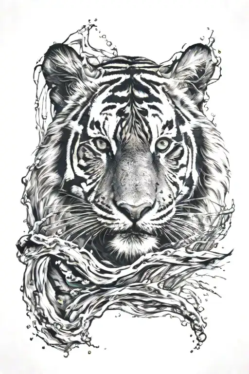 Tiger In Water Waves Crashing In The Background Looking