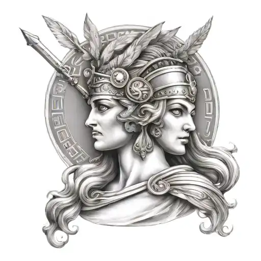 Greek Goddess Athena Greek Mythology Style Heracles With Versace Pattern In Circle