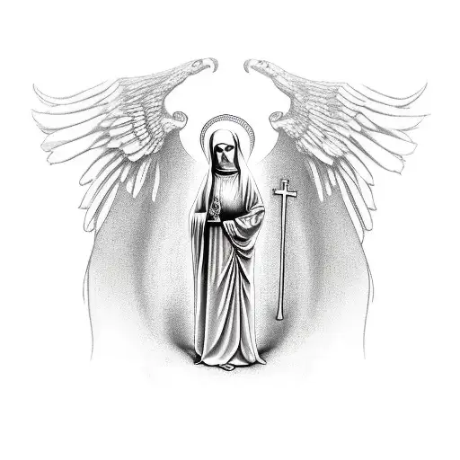 Mother Mary Standing With The Grim Reaper