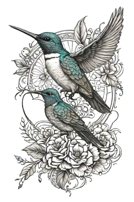 Hummingbird With Moon Lotus Flower Peacock Feather Tree Of Life