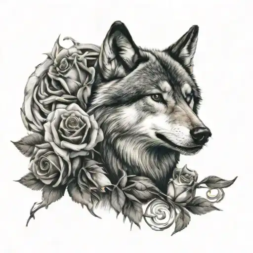 Wolf And Rose Intertwined