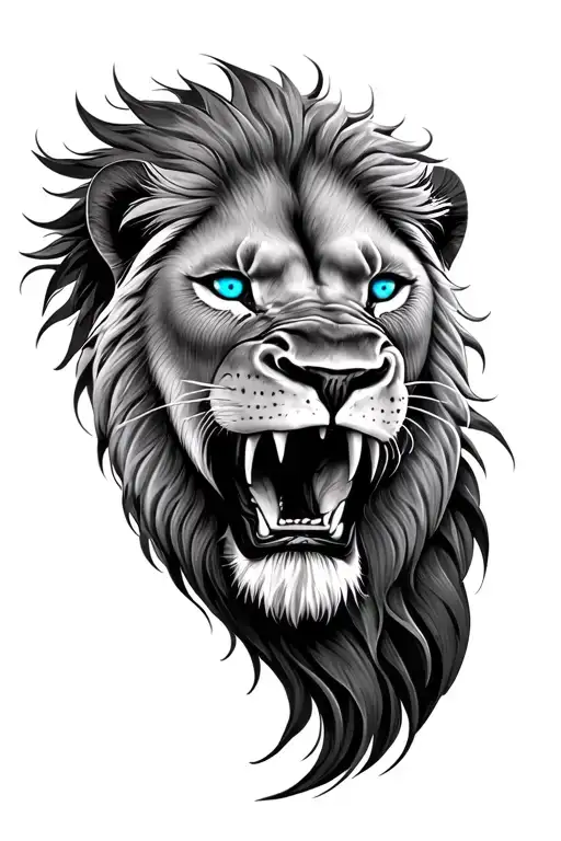 Roaring Lion With Bright Blue Eyes On The Right Upper Arm