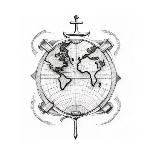World Map With Plane And Anchor