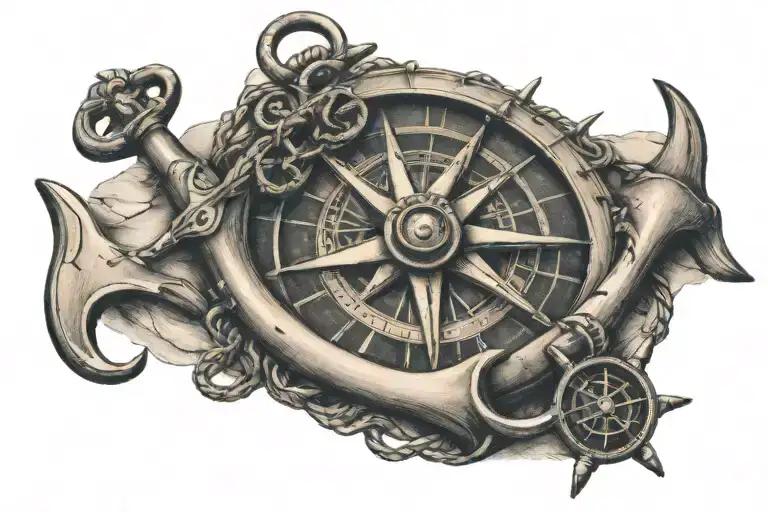 Anchor With Compass And Sextant