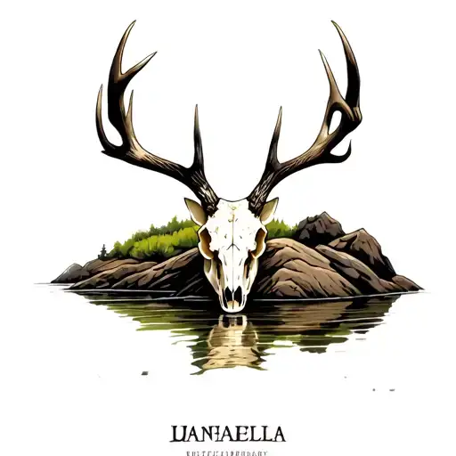 Deer Skull Partially Burried In The Shore Of A River