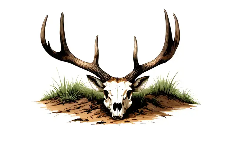 Deer Skull With It's Nose Partially Burried In The Gound