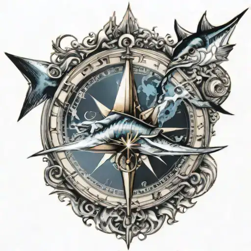 Marlin Ocean And Compass Rose