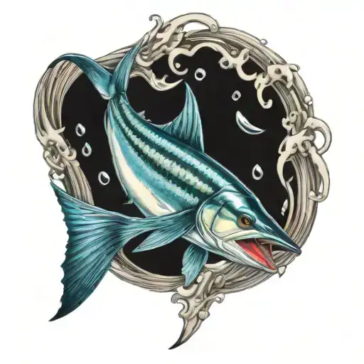 Marlin Ocean And Lure Surrounded By Swirling Waves