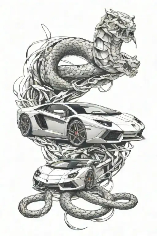 Lamborghini Aventador And Snake Intertwined With Plat Station