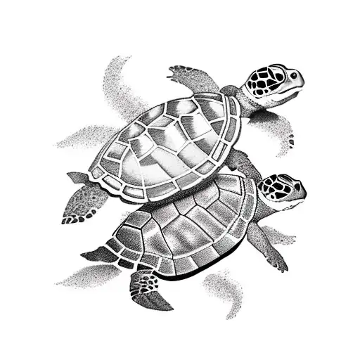 2 Large Turtles With 4 Baby Turtles