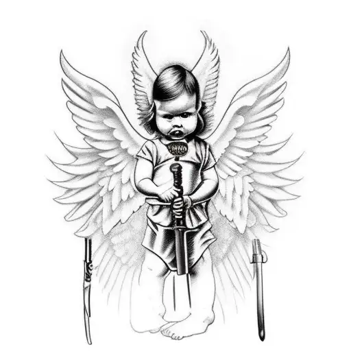 Baby Gangster Angel With Weapons Falling