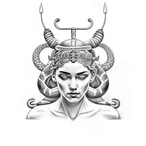 Draw Athena The Greek Goddess With A Snake Around For An Arm