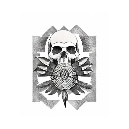 Sleeve With Native American Skull At Shoulder Kente Patterns And Hacker Castle Down The Biceps