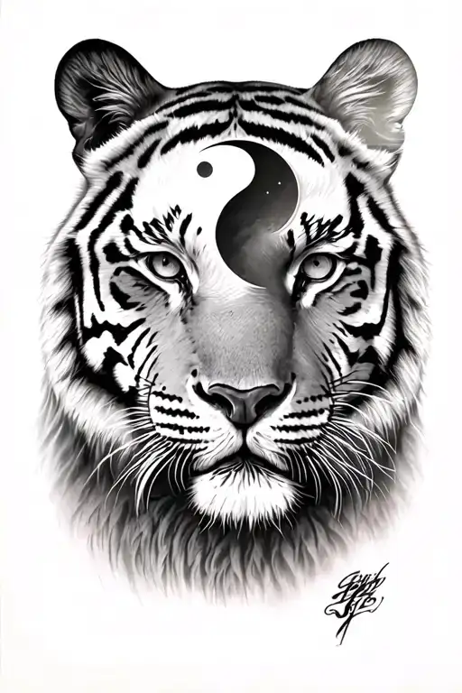 Tiger Face And Moon Merging Together