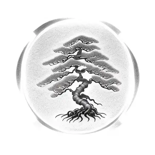 Bonsai Tree Growing In The Middle Of Enso Symbol