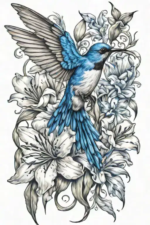 Humming Bird Lilly Flower Tulip And Blue Jay Bird