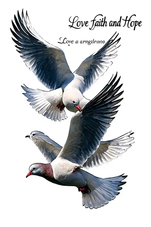 3 Doves Flying With The Words Love Faith And Hope