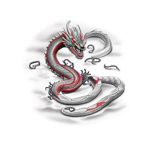 Dragon Fighting A Bug Snake