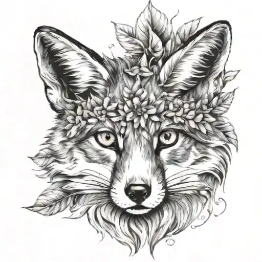 Fox With Gold Eyes With Leaves