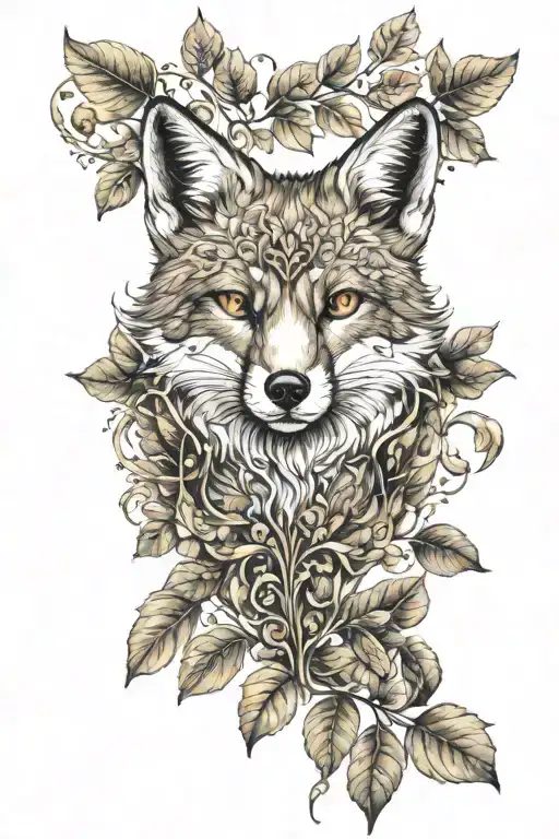 Fox With Gold Eyes With Leaves