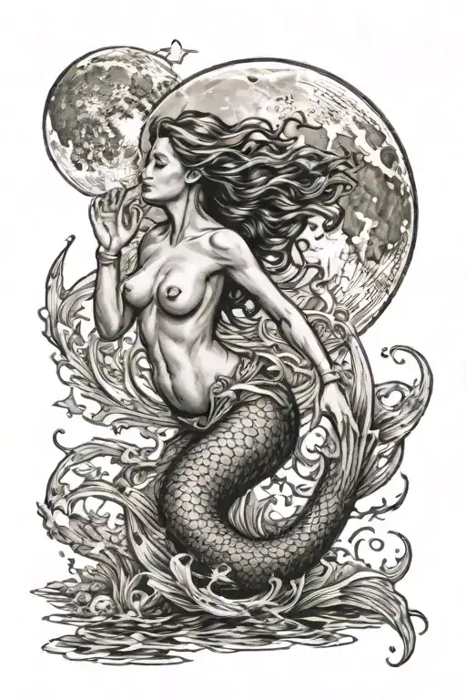 A Mermaid Try To Touch The Moon