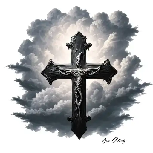 Cross With Clouded Background
