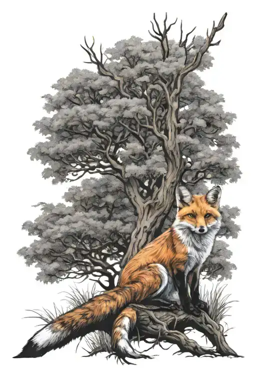Fox Sitting Under A Tree