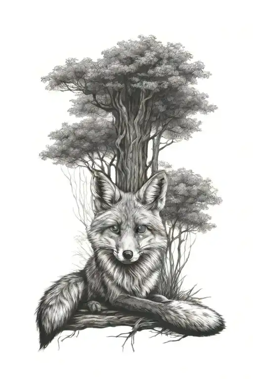 Fox Sitting Under A Tree