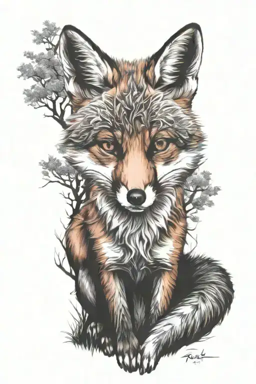 Fox Sitting Under A Tree