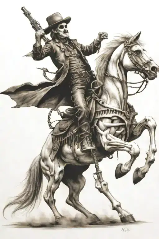 Skelton Cowboy Riding A Skeleton Horse