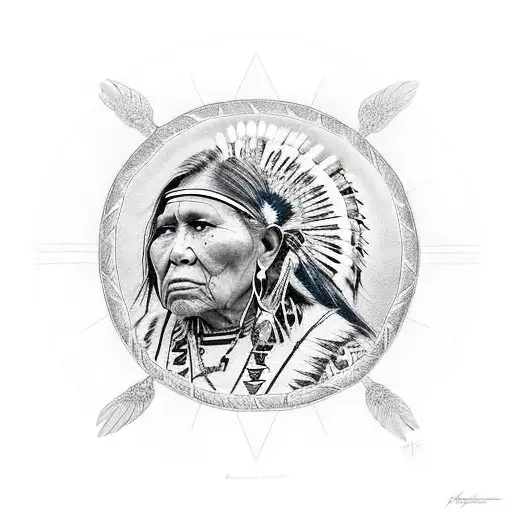 A Realistic Portrait Of A Pawnee Nation Elder Holding A Medicine Wheel
