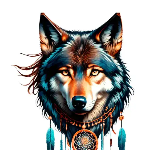 Copper Colored Woman With Wolf Dreamcatcher