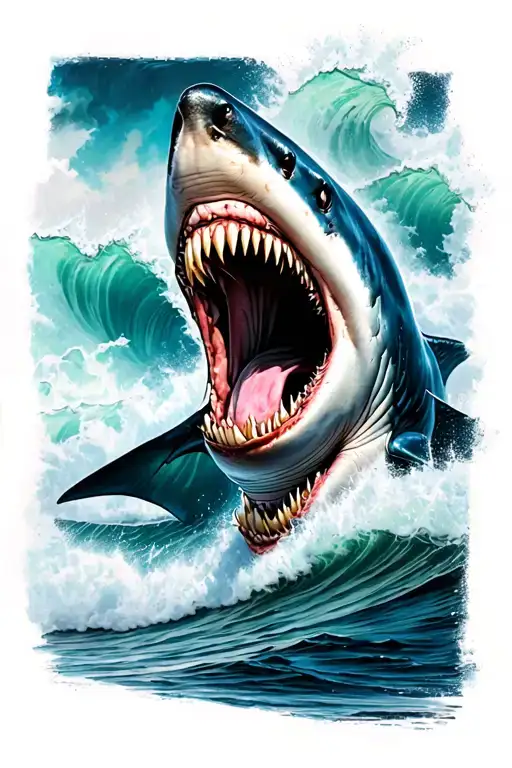 Aggressive Shark Eating With Waves Crashing In The Background