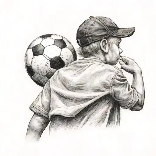 Child With Cap From Behind With Football Field