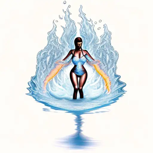 Woman Emerging Out Of Flames Carrying Buckets Of Water