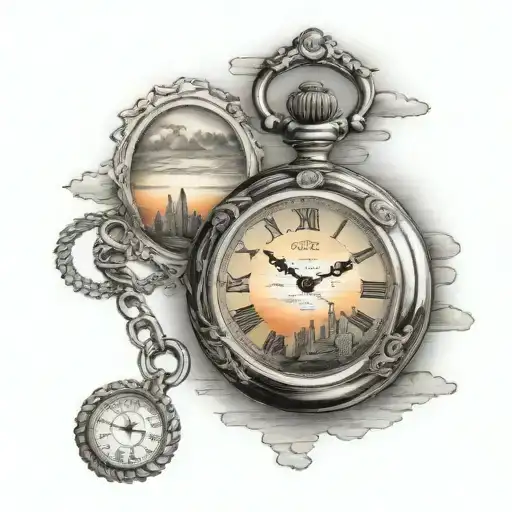 Pocket Watch With Sunset Skyline