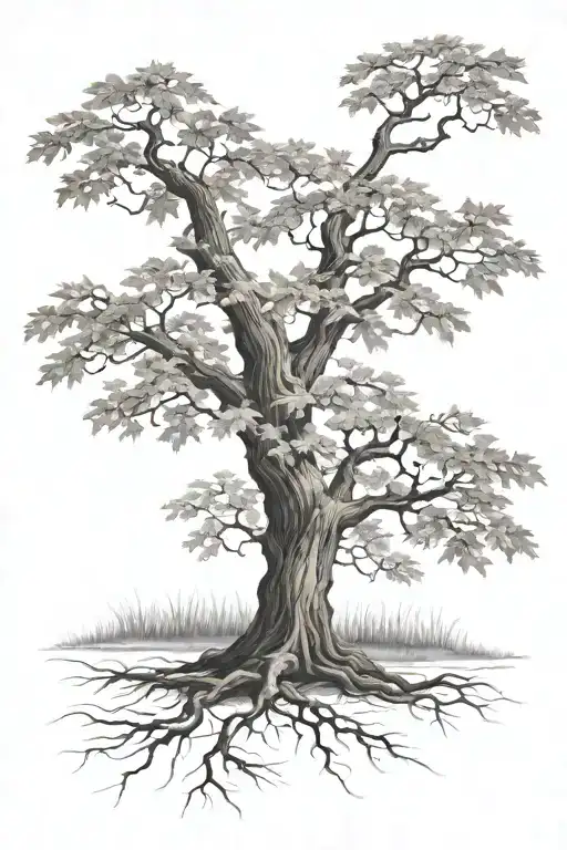 A Maple Tree In Autumn With Footprints Used At Branches