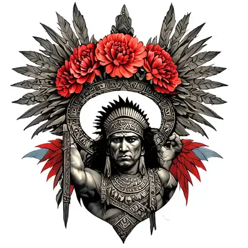 Carnation Crown On Aztec Warrior Battling
