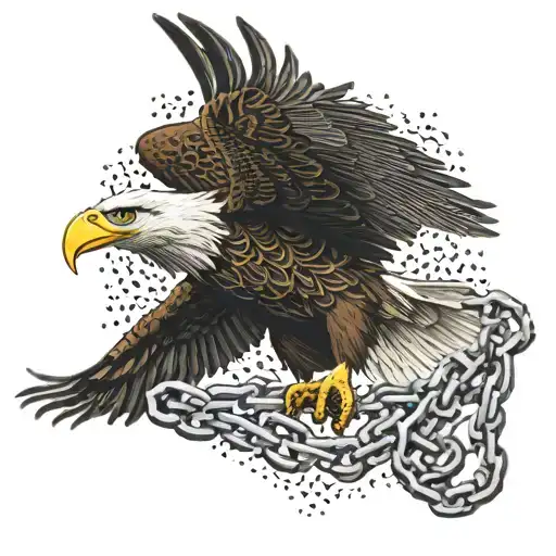 Bald Eagle Taking Flight And Chains Wrapped