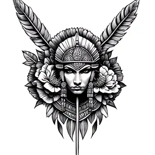 Aztec Warrior Fierce With A Carnation