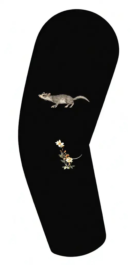 Virginia Opossum Holding Flowers In Tail Surrounded By Botanicals