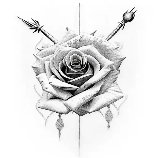 Rose With Swords With Name Joenya
