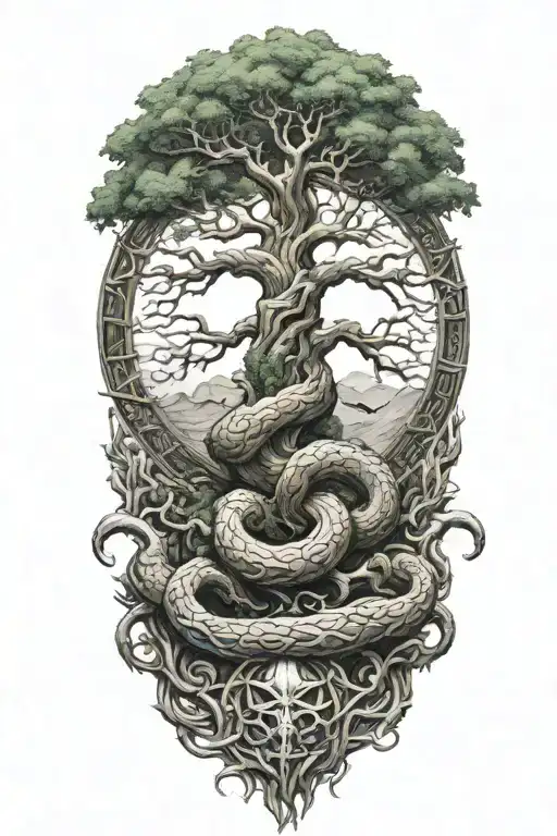 Yggdrasil With World Serpent Wrapped