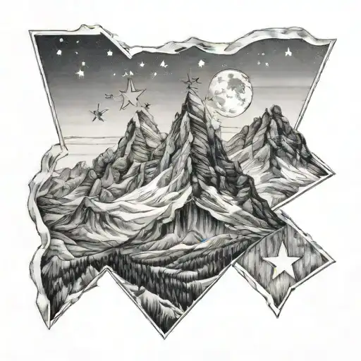 Three Stars On Three Peaks Of Mountain